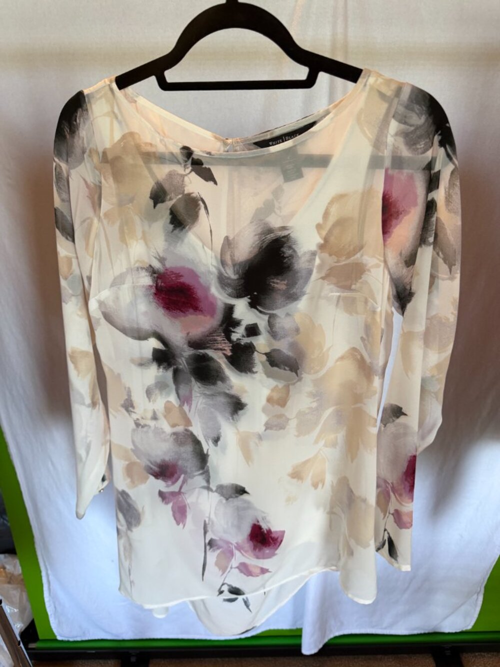 White House Black Market Watercolor Floral Sheer Blouse 4